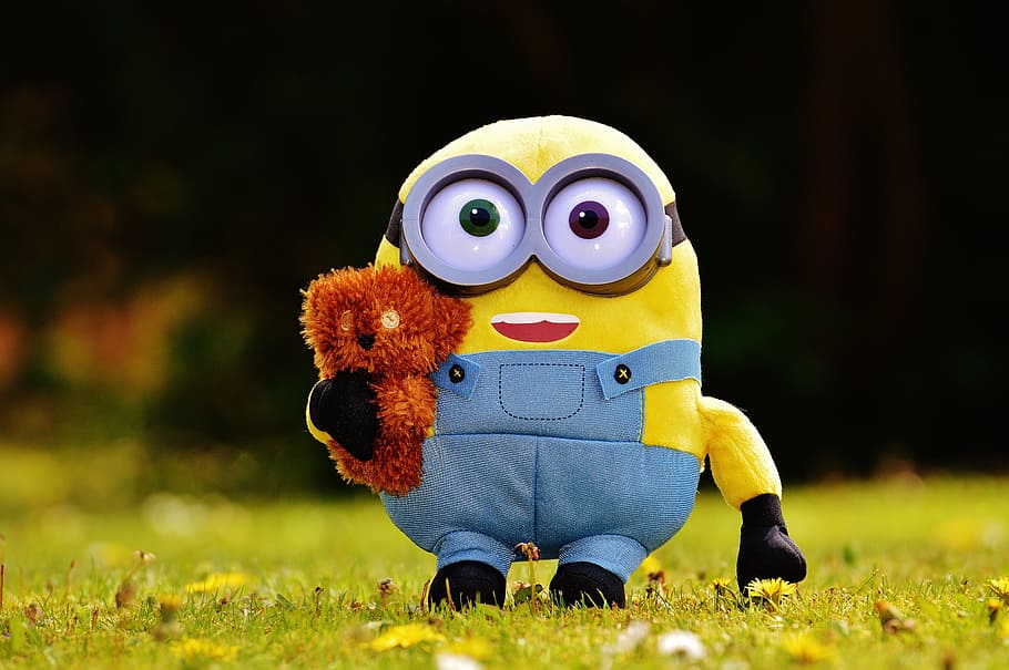 selective, focus photography, despicable, minion, plush, toy, funny, figure, cute, stuffed animal