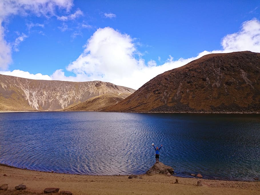 person, standing, rock, nevado de toluca, laguna, the sun lagoon, mexico, state of mexico, mountaineering, mountain