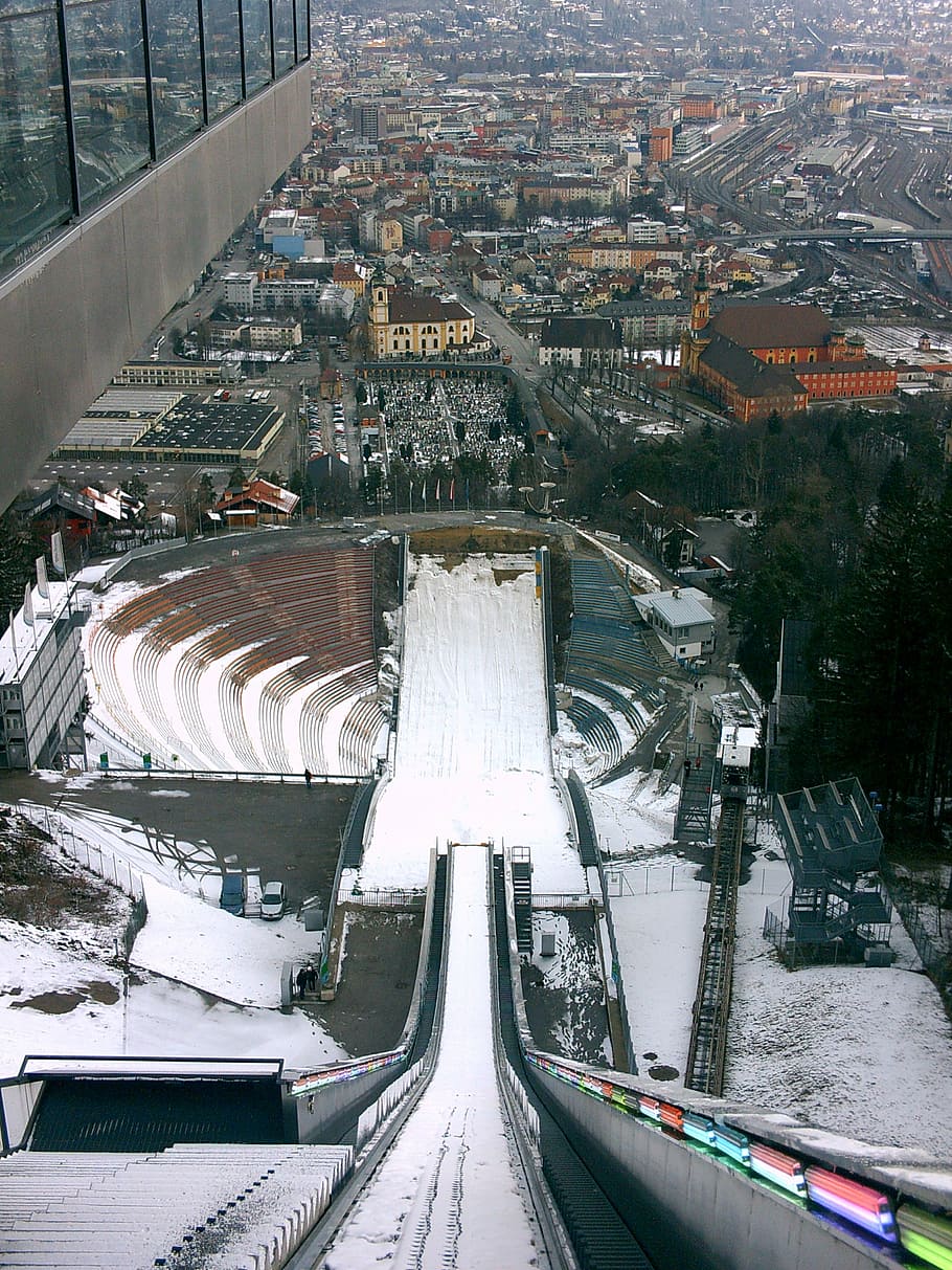 ski-jump, jump, austria, tirol, innsbruck, ski, snow, panorama, alpine, arquitectura