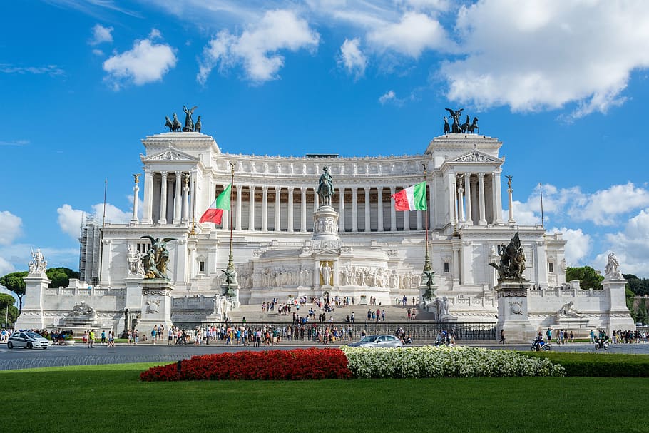 landscape photo, building, daytime, the altar of the fatherland, monument to vittorio emanuele ii, italy, rome, architecture, famous Place, statue