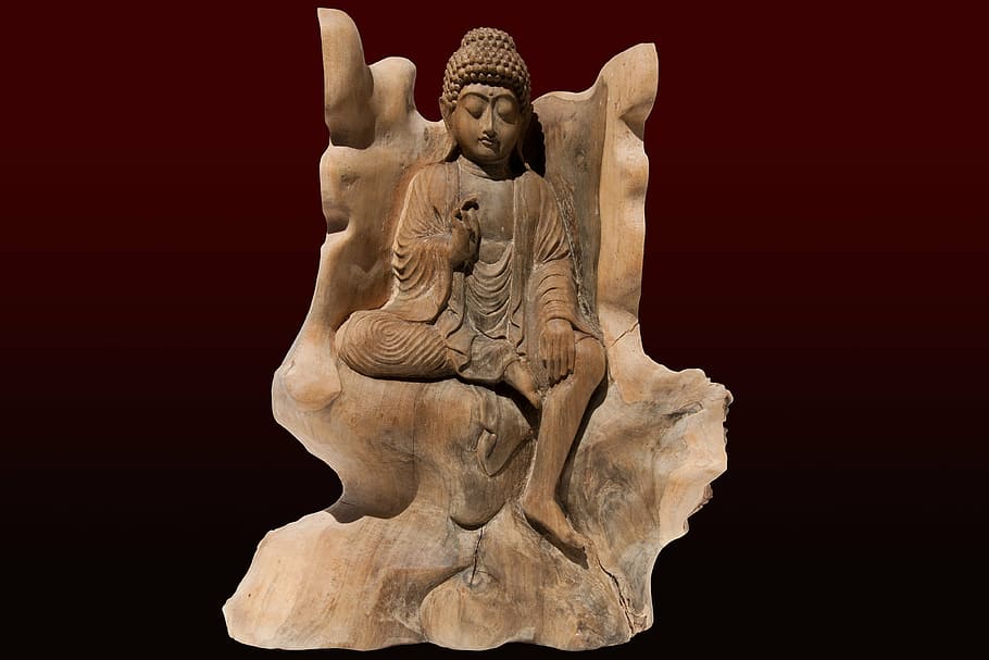 gautama buddha statuette, buddha, siddhartha gautama, founder, peaceful, enlightened, wisdom, sculpture, wood, carved