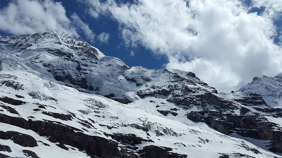 snow-capped mountain, cloudy, sky, high mountains, mountain, monk, switzerland, glacier, snow, alpine
