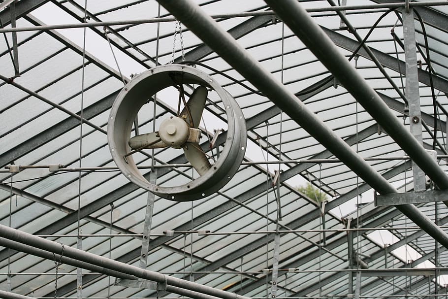 fan, fresh air, greenhouse, technology, metal, steel, architecture, blower, roof, glass roof