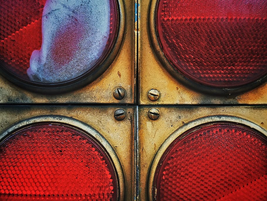 empat lampu belakang merah, tutup, makro, detail, merah, close up, lingkaran, sekrup, bulat, berhenti