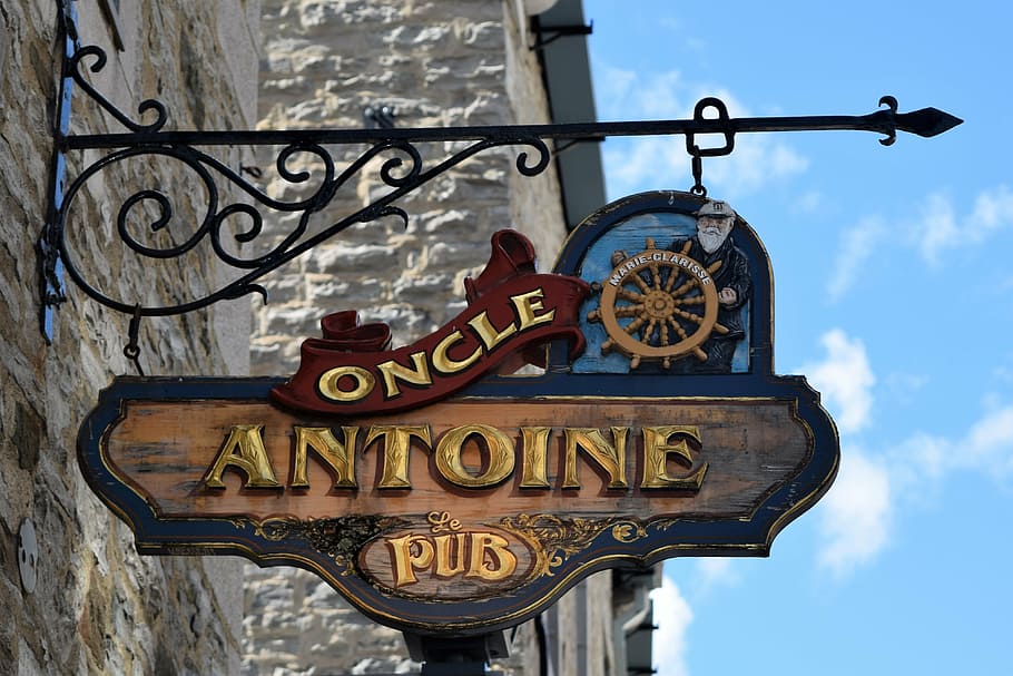 sign, pub, old, hanging, public house, bar, blue sky, retro, label, font
