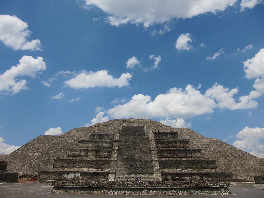 teotihuacan, mexico, blue sky, ruins, cloud - sky, architecture, built structure, history, the past, ancient