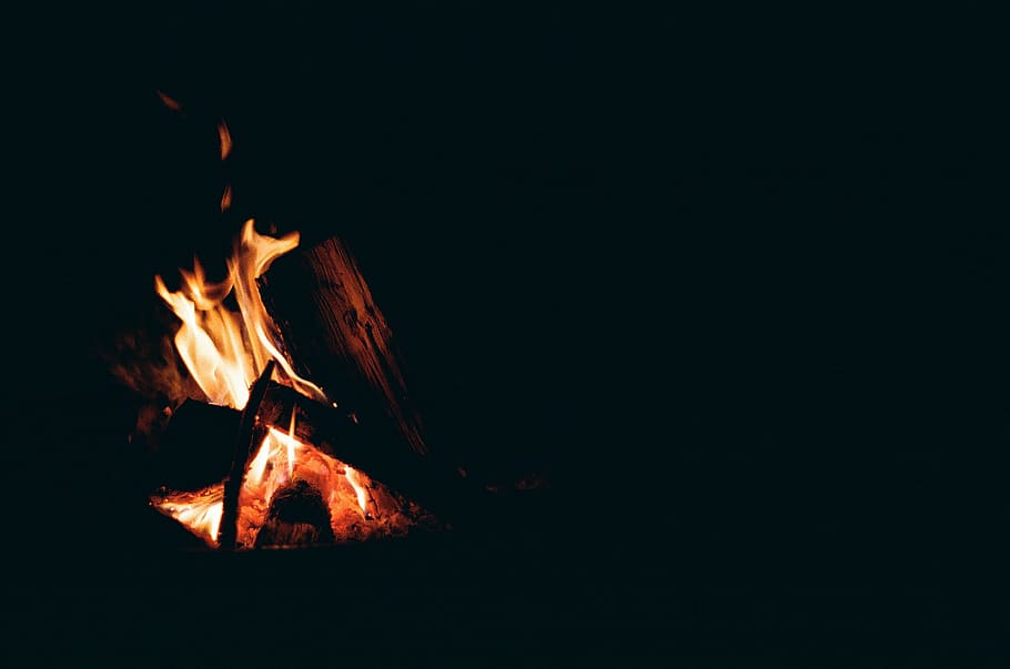 fogueira, foto, fogo, acampamento, escuro, noite, chamas, queima, chama, calor - temperatura