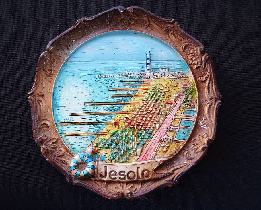 souvenir, italy, jesolo, wall plate, relief, memory, mitbringsel, tourism, gift, text