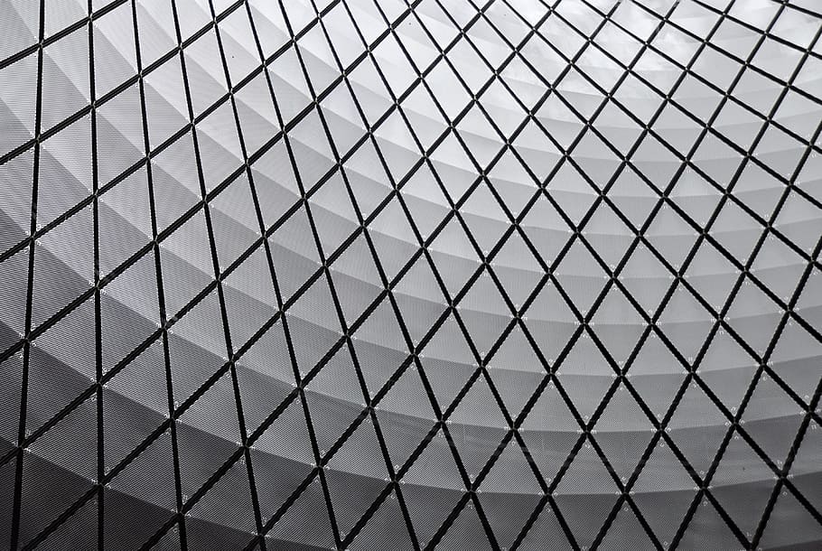high, angle photo, black, grey, grid dome ceiling, angle, grid, dome, ceiling, abstract