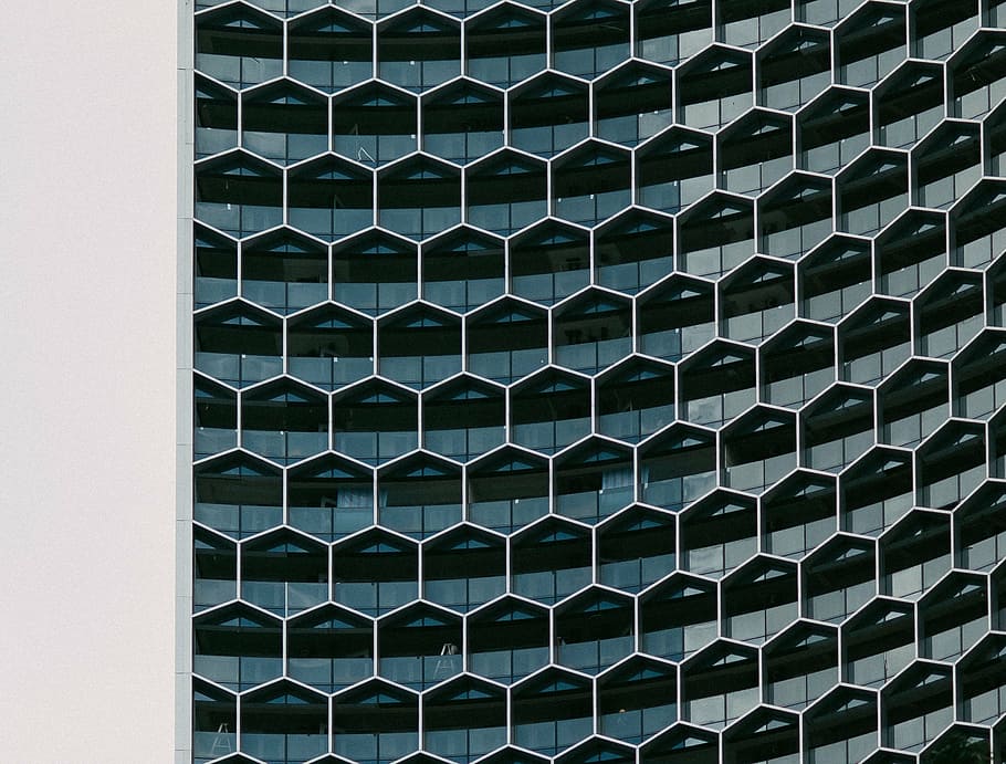 close-up photo, hexagonal, building, architecture, infrastructure, structure, establishment, design, art, pattern