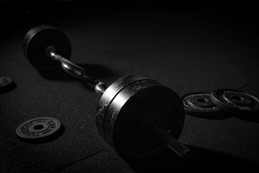 black barbell, dumbbell, sport, weights, strength training, weight lifting, muscles, muscle training, train, power sports