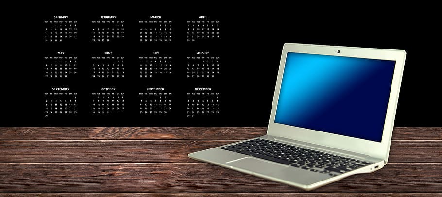gray laptop computer, fireworks, new year's day, years beginning, laptop, agenda, screen, calendar, schedule plan, year