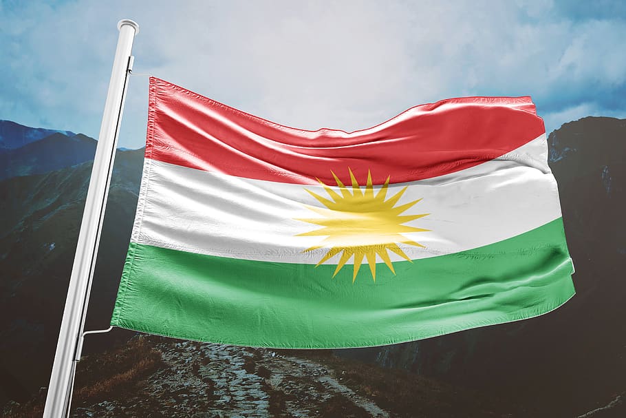 curdistão, bandeira, rojava, kobani, como, síria, turquia, iraque, irã, dom