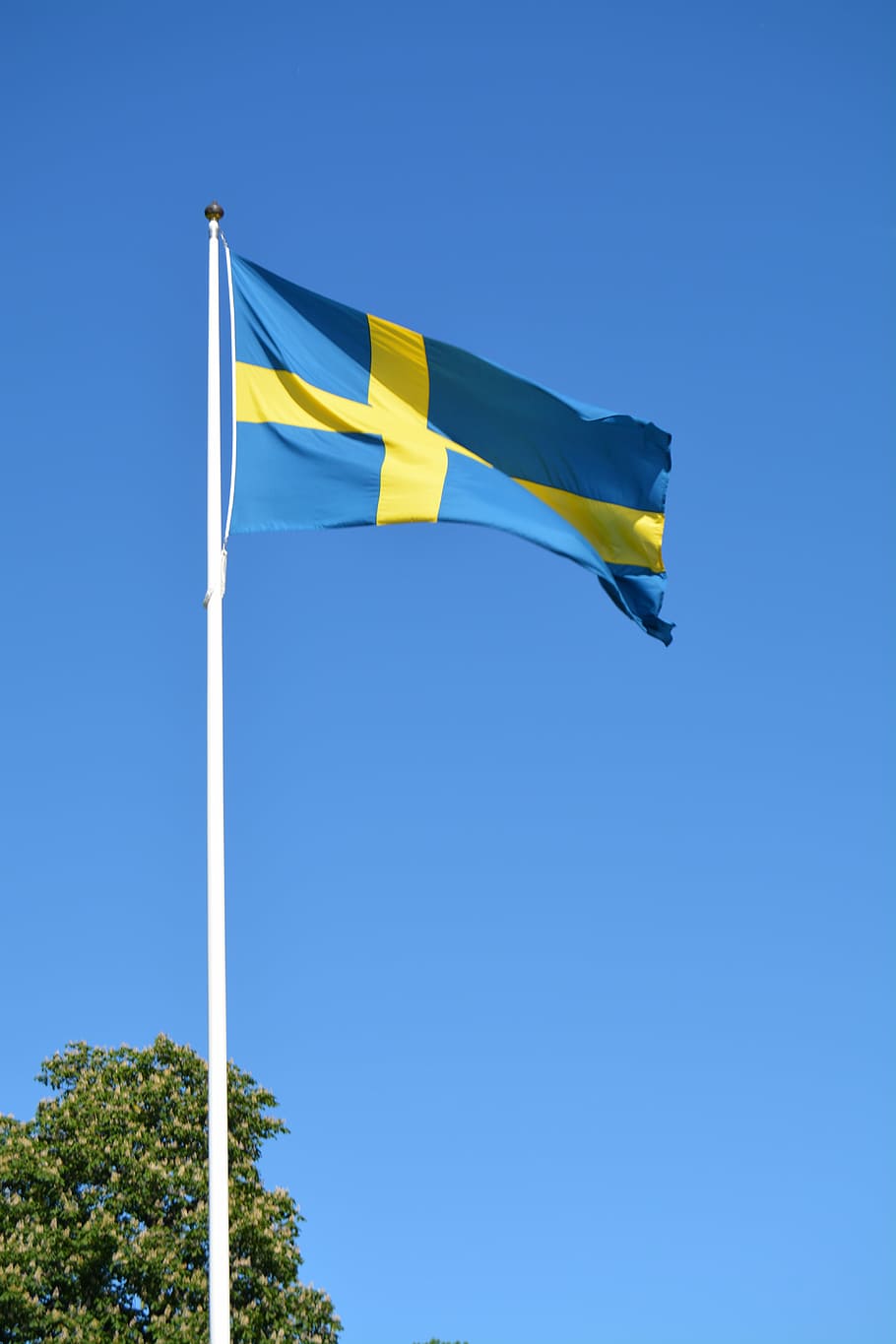sweden, flag, swedish, scandinavia, patriotism, yellow, blue, clear sky, low angle view, sky