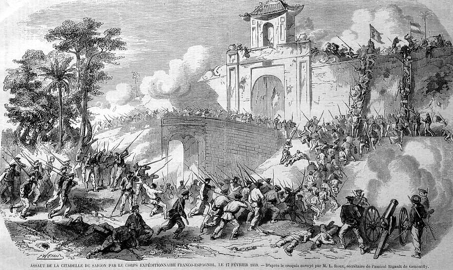 sitio, saigón, vietnam, 1859, francés, asedio de saigón, ejército, fotos, dominio público, vintage