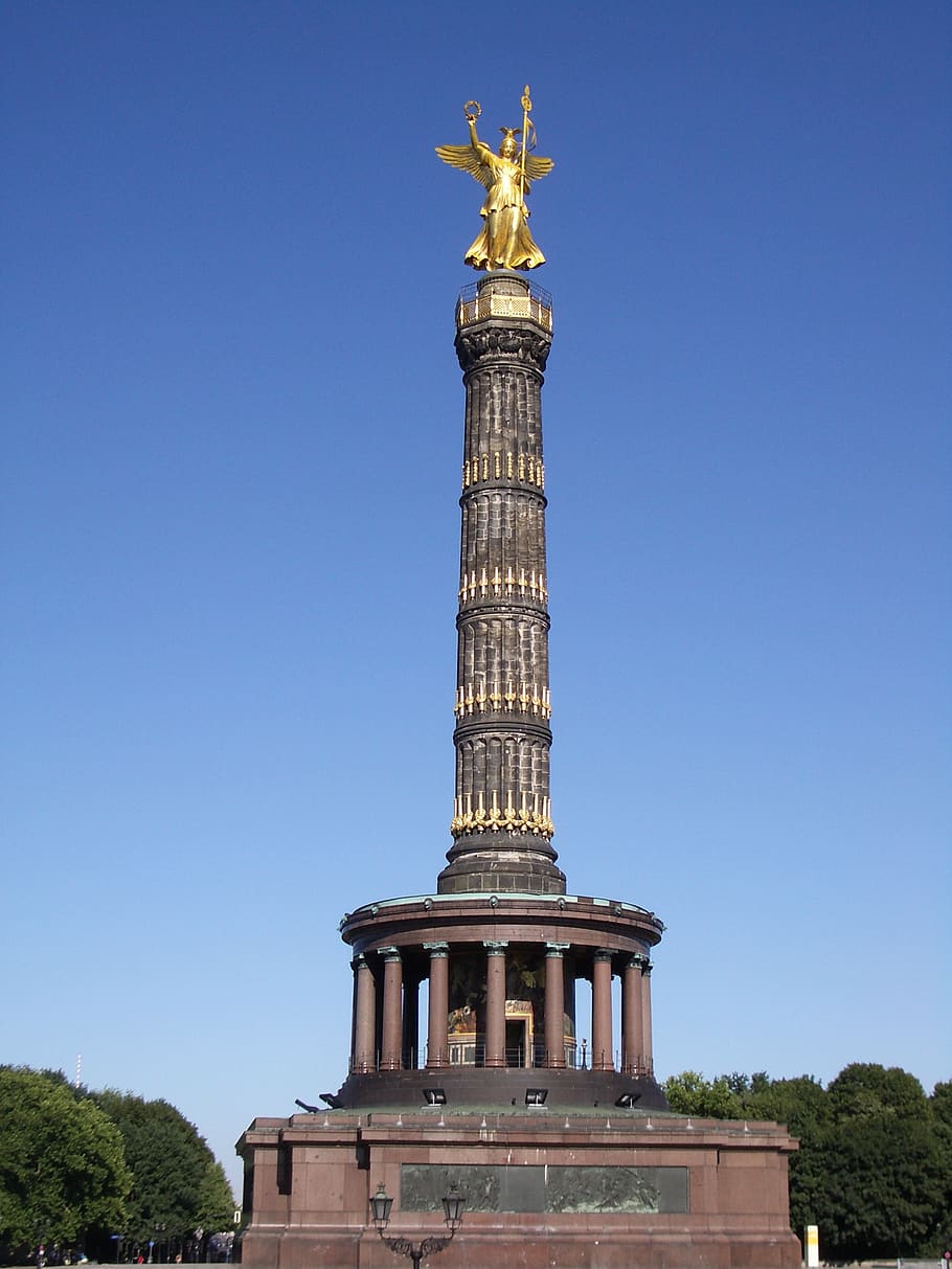siegessäule, berlin, landmark, capital, places of interest, monument, gold, pillar, tourist attraction, attraction