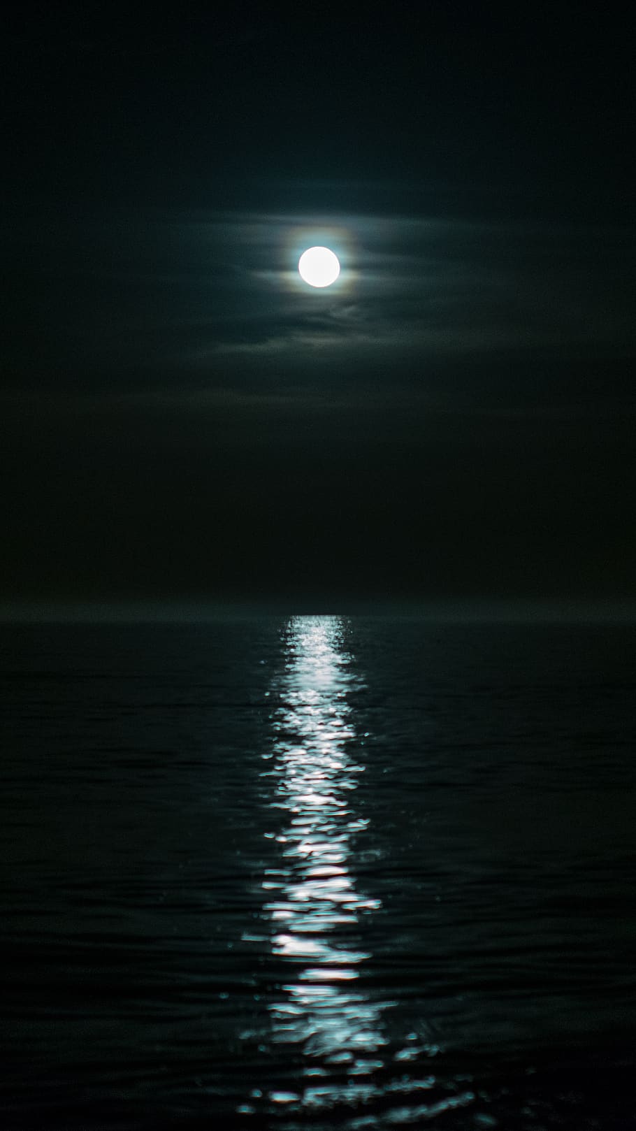 nature, darkness, moon, sea, sky, water, moonlight, night, waterfront, tranquility