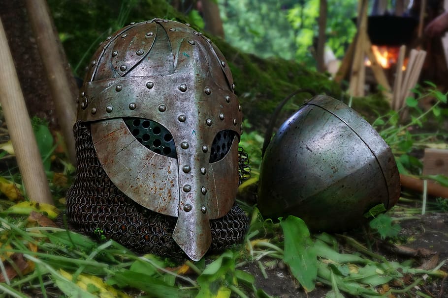 brown, steel helmet photography, middle ages, helm, knight, armor, ritterruestung, metal, historically, knights tournament