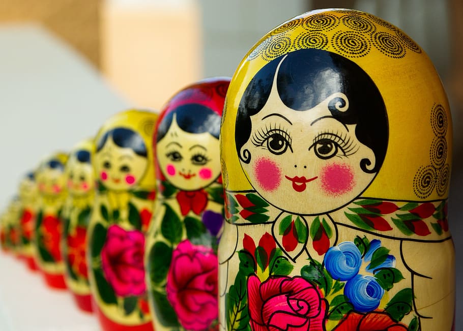 close, matriyoshka doll, set, close up, doll, matryoshka, russian dolls, nesting, russia, cultures