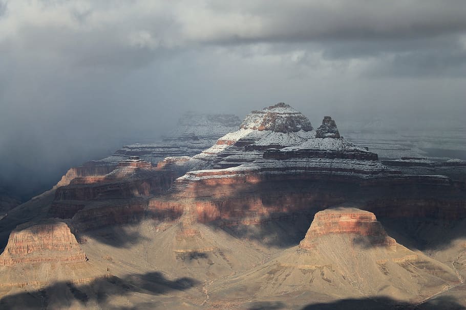 fotografía de la montaña rocosa, gran cañón, invierno, cañón, nieve, parque, paisaje, gran, naturaleza, arizona