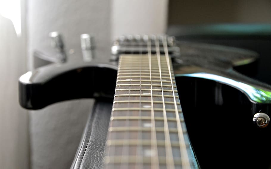 closeup, black, stratocaster, electric, guitar, electric guitar, stringed instrument, musical instrument, electrically, rock music