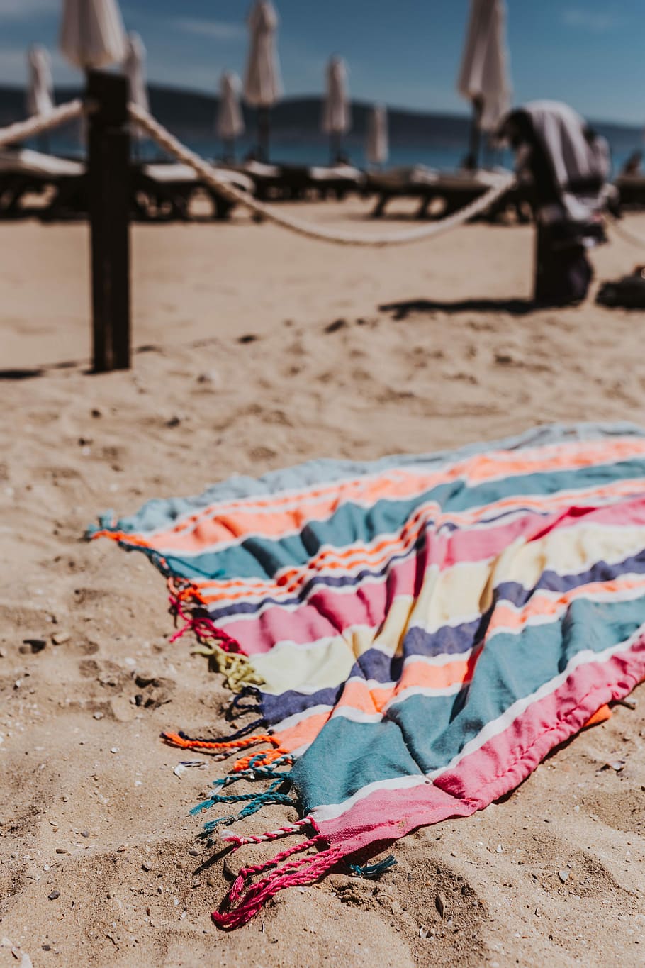beach towel, sand, Colorful, beach, day, sea, summer, relaxing, fun, sunny