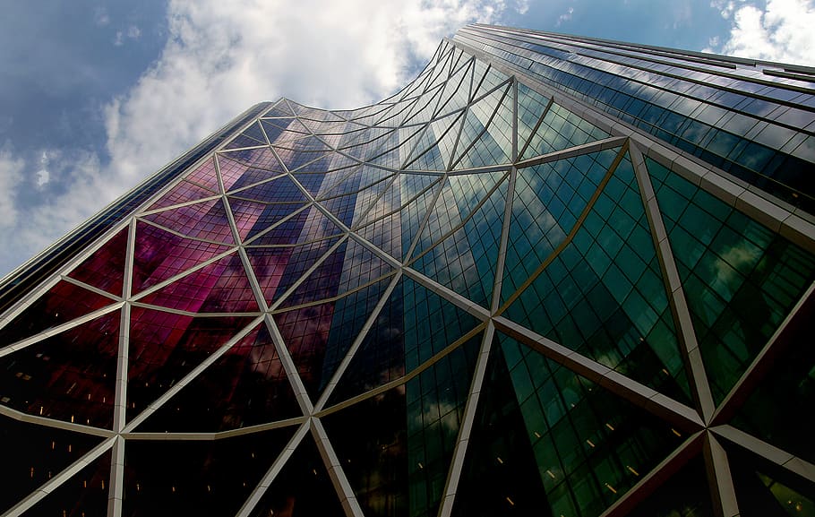 Bow, Tower, Calgary, low-angle, photography, high-rise, glass, building, built structure, architecture