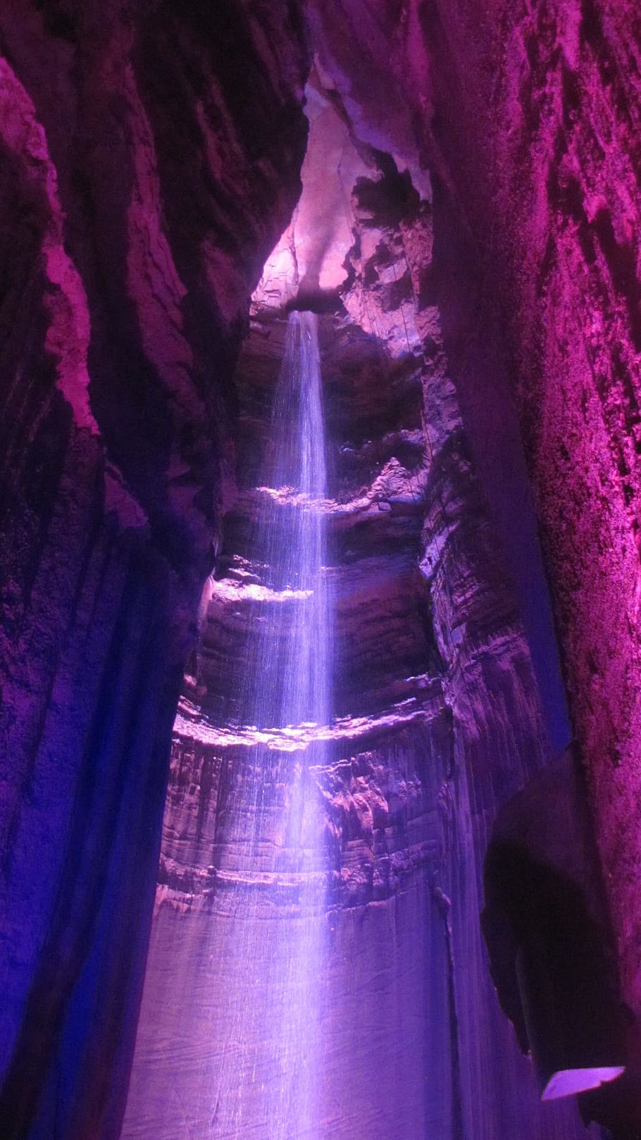 purple, caved, daytime, ruby falls, tennessee, tourist attraction, cave, cave light, pretty, colorful
