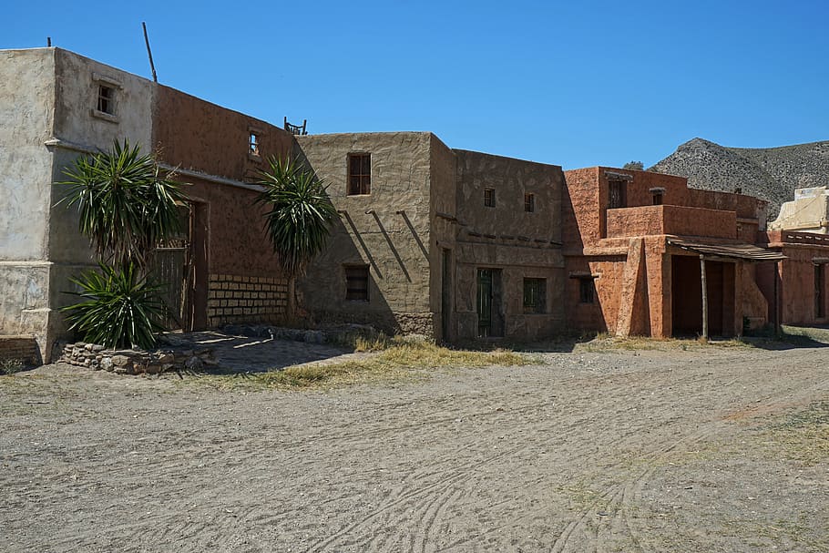western town, old, historical, architecture, western, spain, tabernas, film set, built structure, building exterior