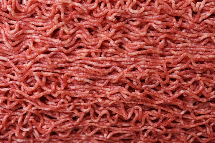close-up photo, red, noodles, minced meat, meat, minced ' meat, raw, eat, food, nutrition
