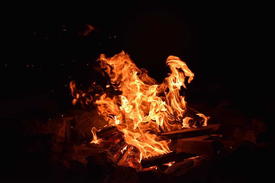 photo of fire, fire, heat, burn, campfire, flame, embers, hot, wood fire, fire - Natural Phenomenon