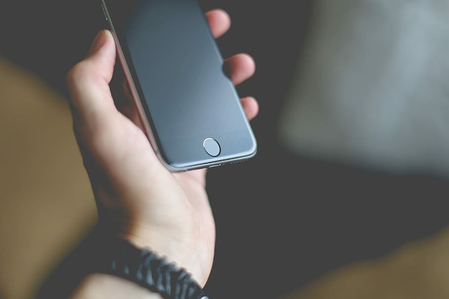 mão, iPhone 6, na mão, mãos, botão home, iphone, móvel, telefone, espaço para texto, tecnologia