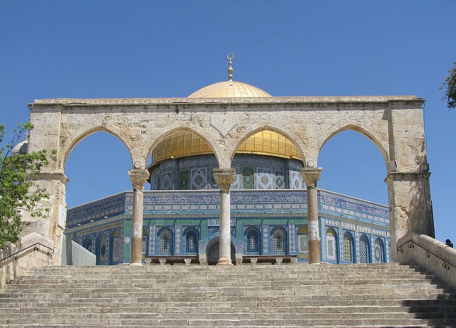 dome of the rock, shrine, temple, old, city, jerusalem, columns, architecture, built structure, arch