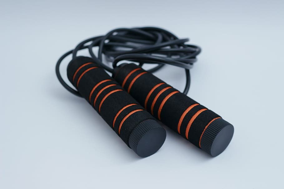 black, orange, skipping, rope, sport, fitness, workout, gym, crossfit, exercise equipment