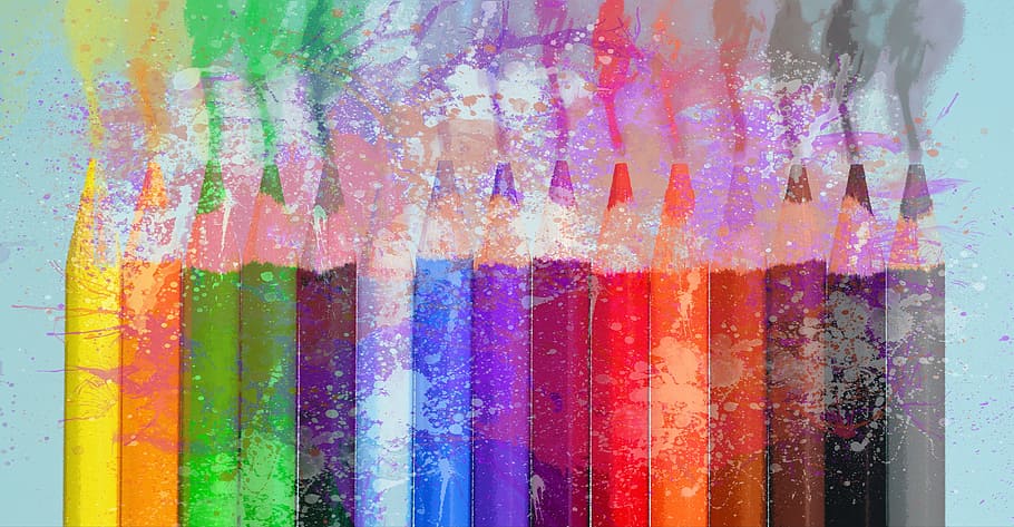 assorted-color color pencil painting, crayons, paint, splash, pencils, watercolor, grunge, texture, splatter, messy