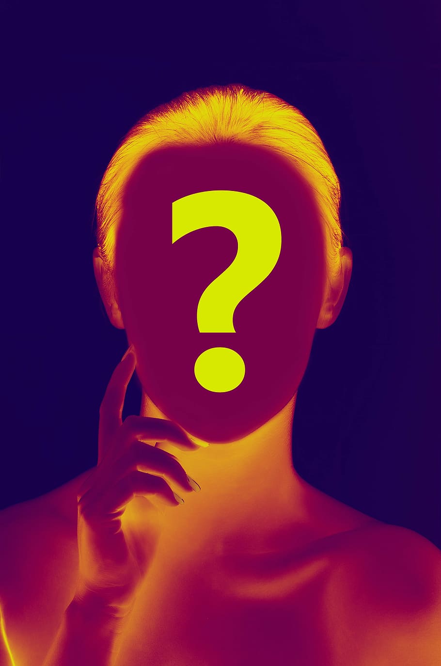 question mark, person, face, woman, head, circle, identity, search, to find, personality