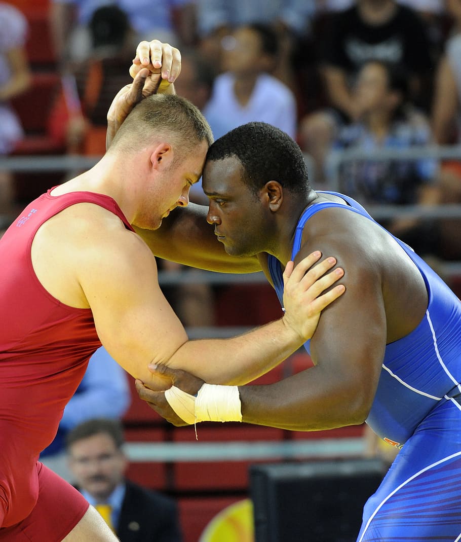 two, men, performing, sport activity, wrestling, athletes, match, strength, competition, wrestlers