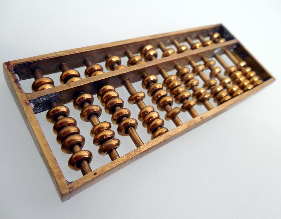 gold abacus, abacus, count, mathematics, computational aids, calculating machine, science, studio shot, indoors, white background