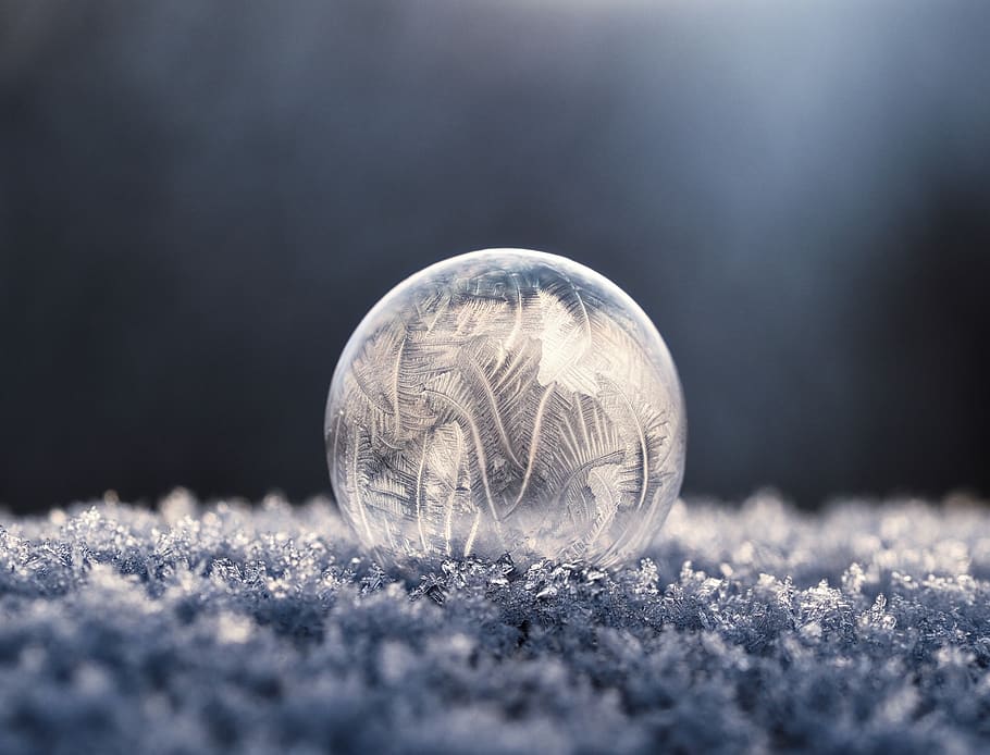 snowball, snow, glass, silver, circle, round, selective focus, nature, close-up, land