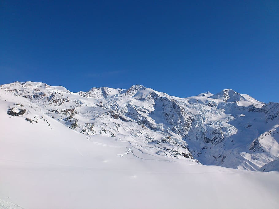 nevado, montaña, azul, cielo, glaciar, Di, Monte Rosa, esquí, glaciar di verrà, snowboard