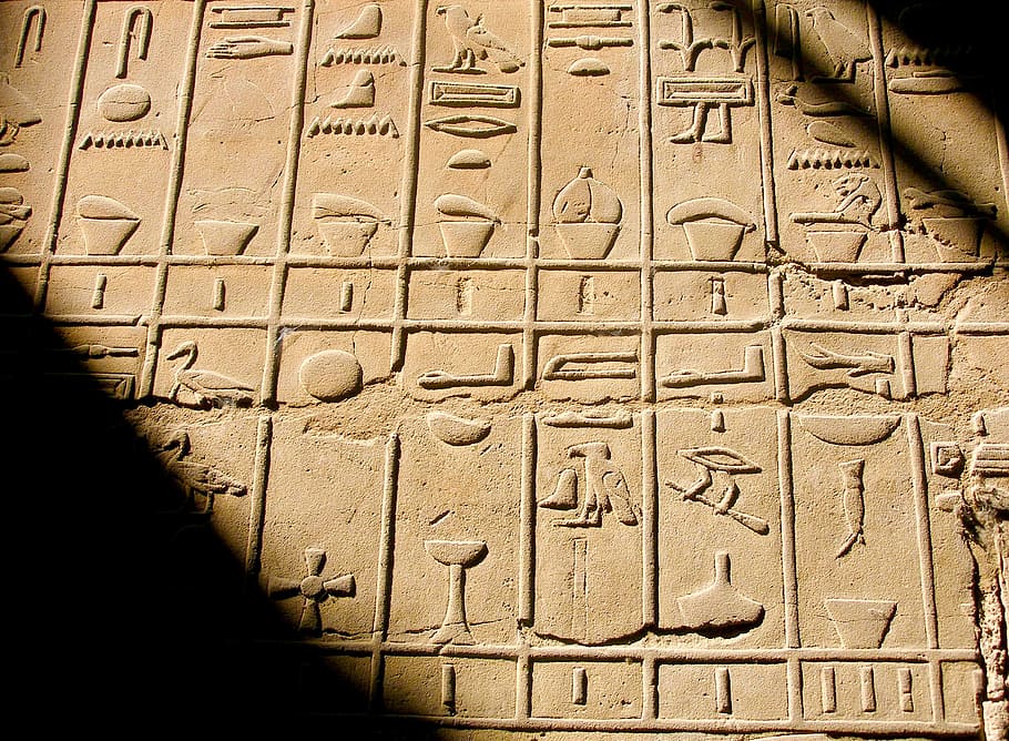 marrón, hormigón, jeroglíficos egipcios, jeroglíficos, egipto, antiguo, piedra, pared, escritura, viajes