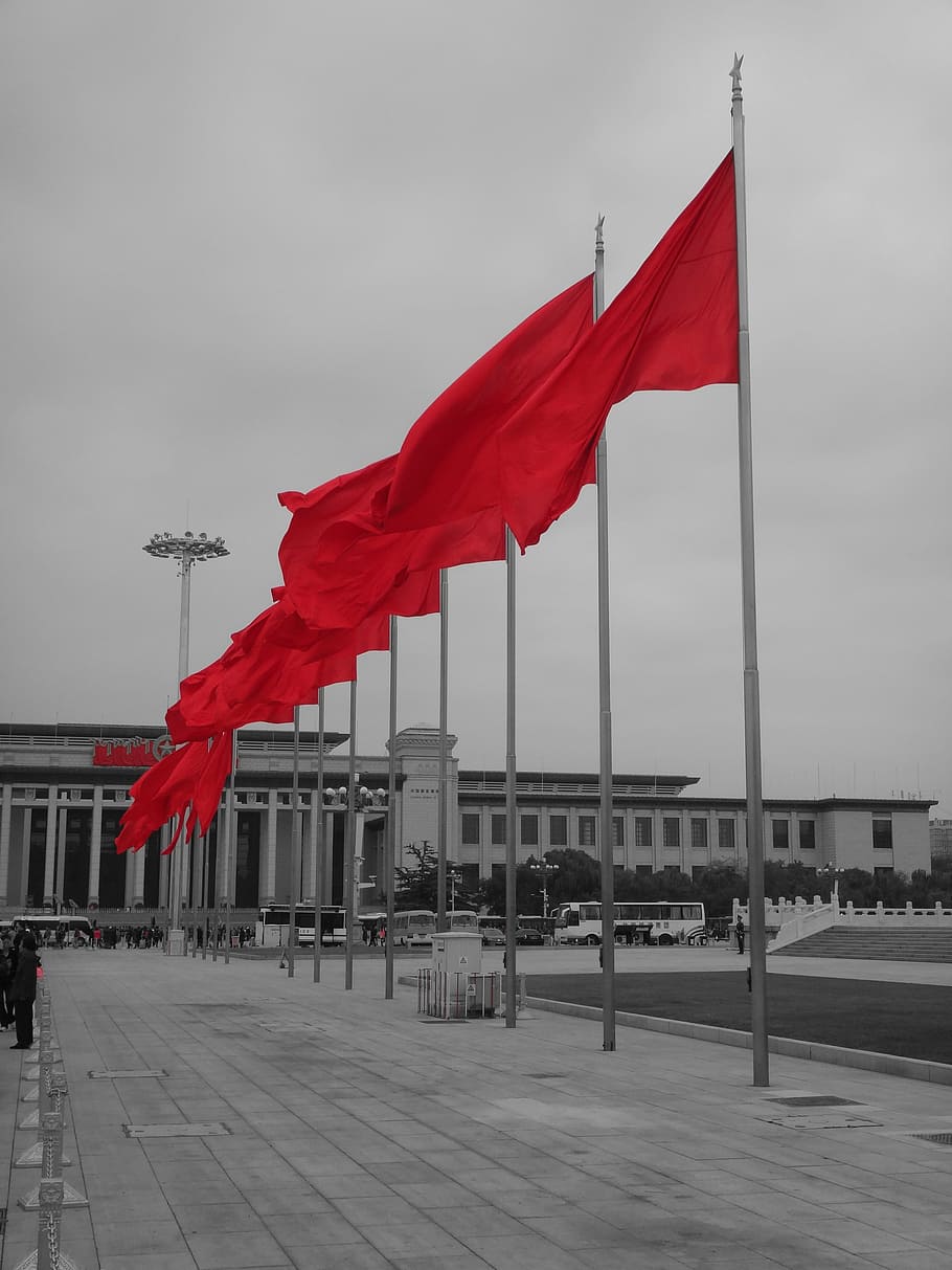 bandeira, bandeiras, socialismo, golpe, vibração, mastro de bandeira, vermelho, orgulho, patriotismo, chinês