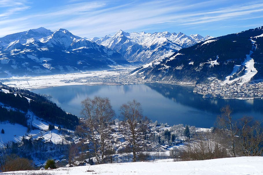 Winter, Wintry, Mountains, Lake, lake view, zell am see, austria, landscape, nature, winter dream