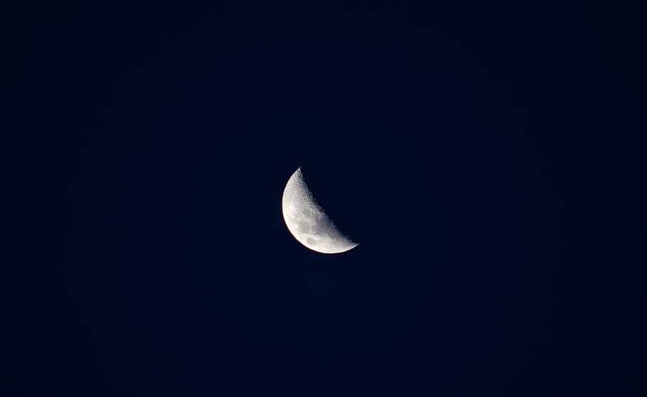 crescent moon, half-moon, lunar surface, evening, astronomy, moonlight, half, moon, space, night
