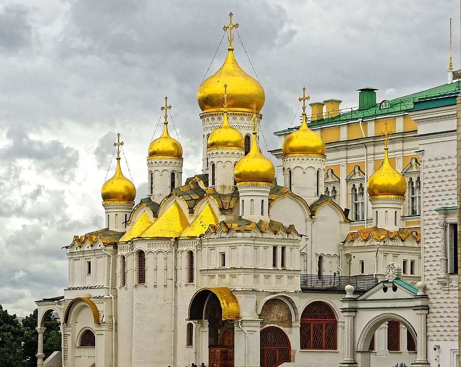 Russia, Moscow, Kremlin, Church, moscow, kremlin, orthodox, bulbs, gold, doré, tradition