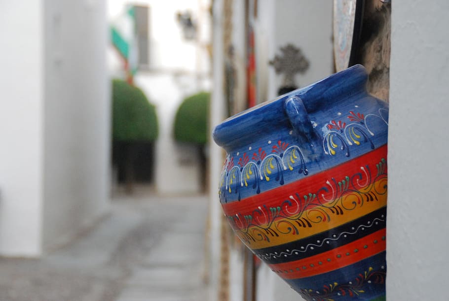 flowerpot, cordoba, andalusia, spain, lane, architecture, focus on foreground, close-up, communication, building exterior