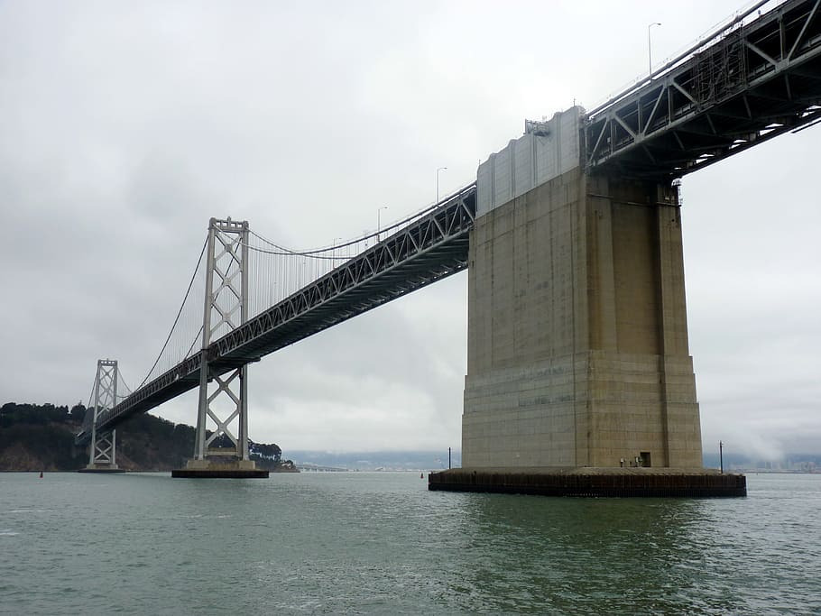 bay bridge, san francisco, oakland bay bridge, california, bay, bridge, suspension bridge, water, architecture, built structure