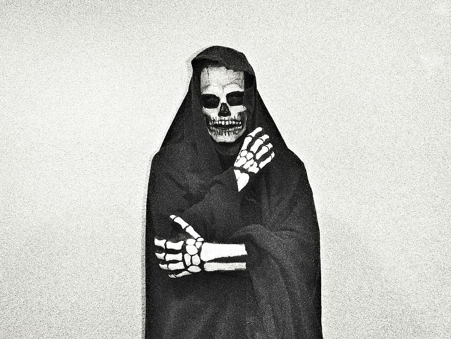 esqueleto, negro, bosquejo de la túnica, Muerte, Miedo, Cráneo, Espeluznante, Parca, horror, halloween
