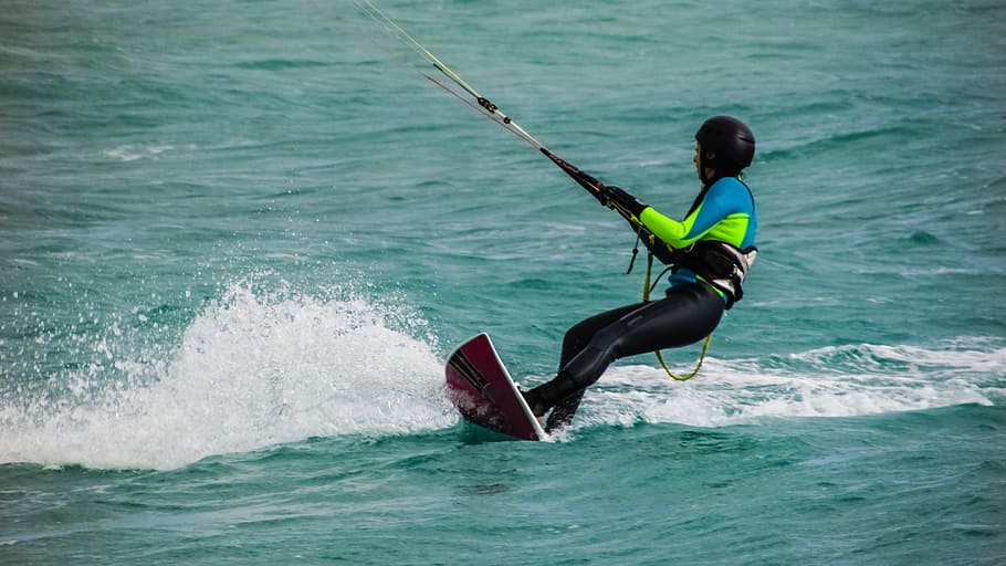 Kite Surfing, Sport, Sea, surfing, extreme, surfer, board, wind, woman, fun