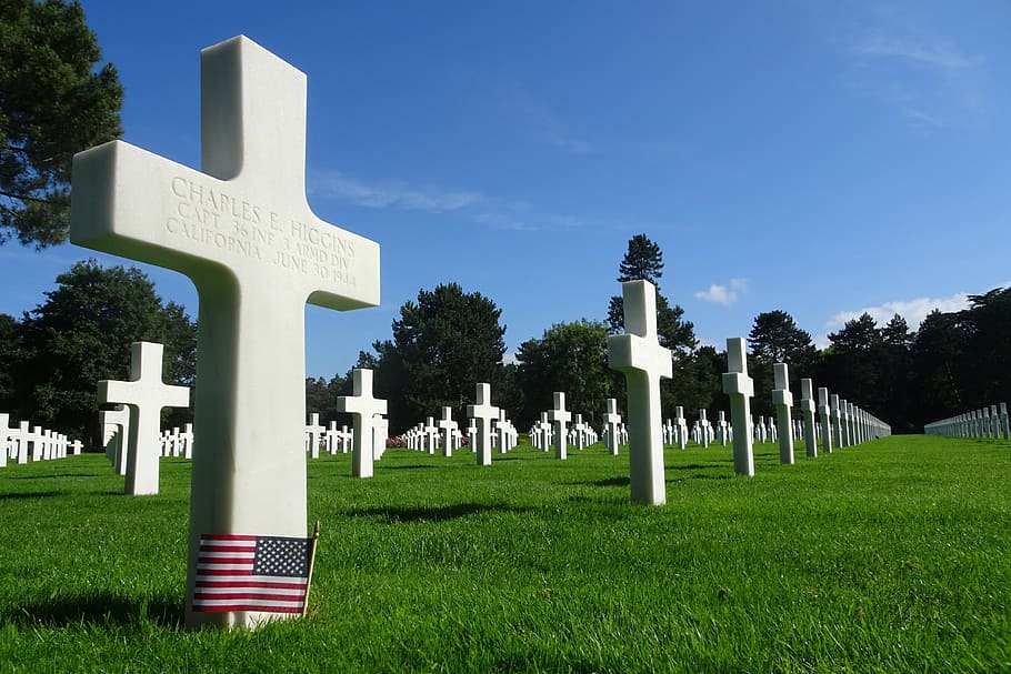 cemetery, american, normandy, american cemetery, cross, war, soldier, d day, landing, falls
